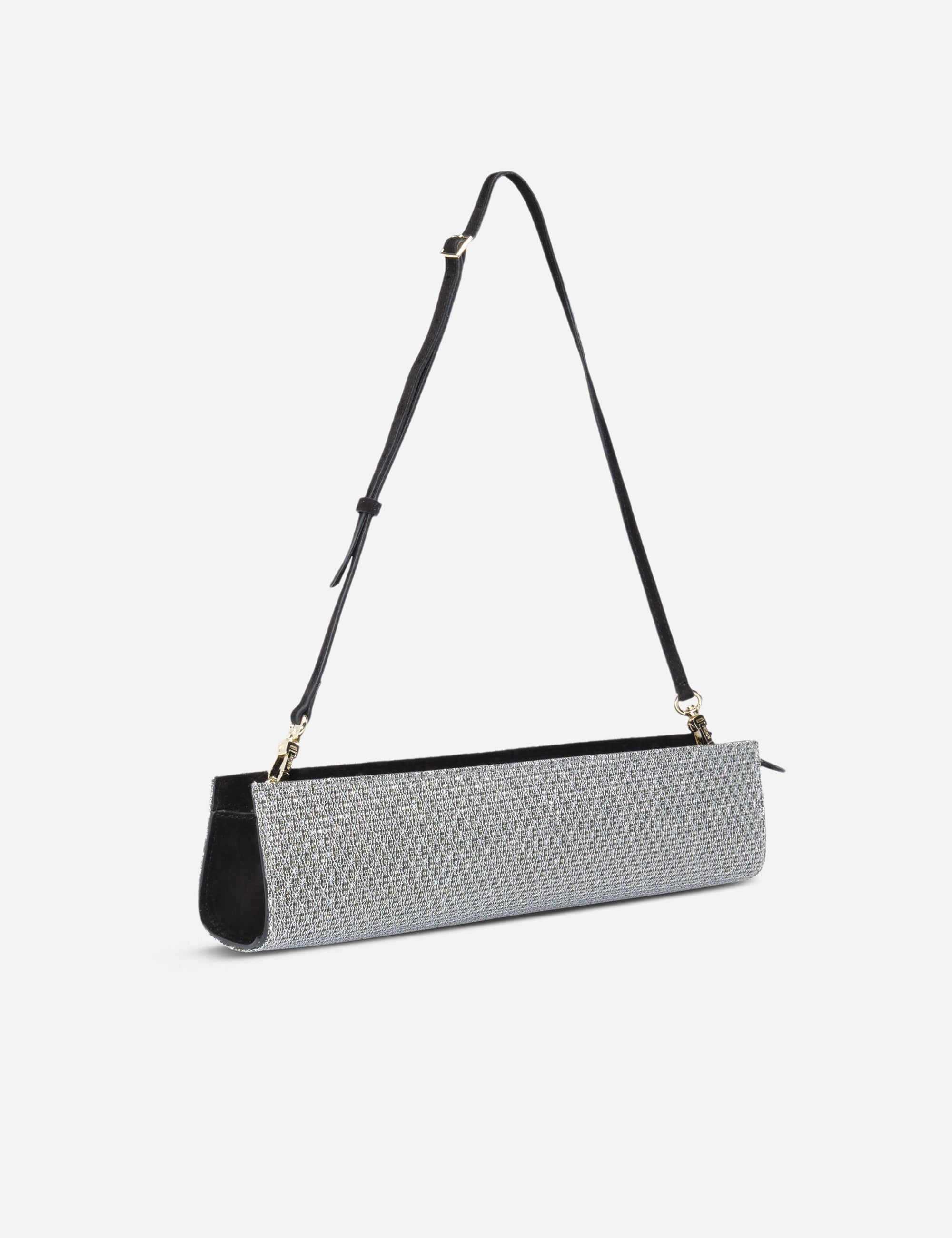 Pencil Box Silver Mesh & Black Suede Side