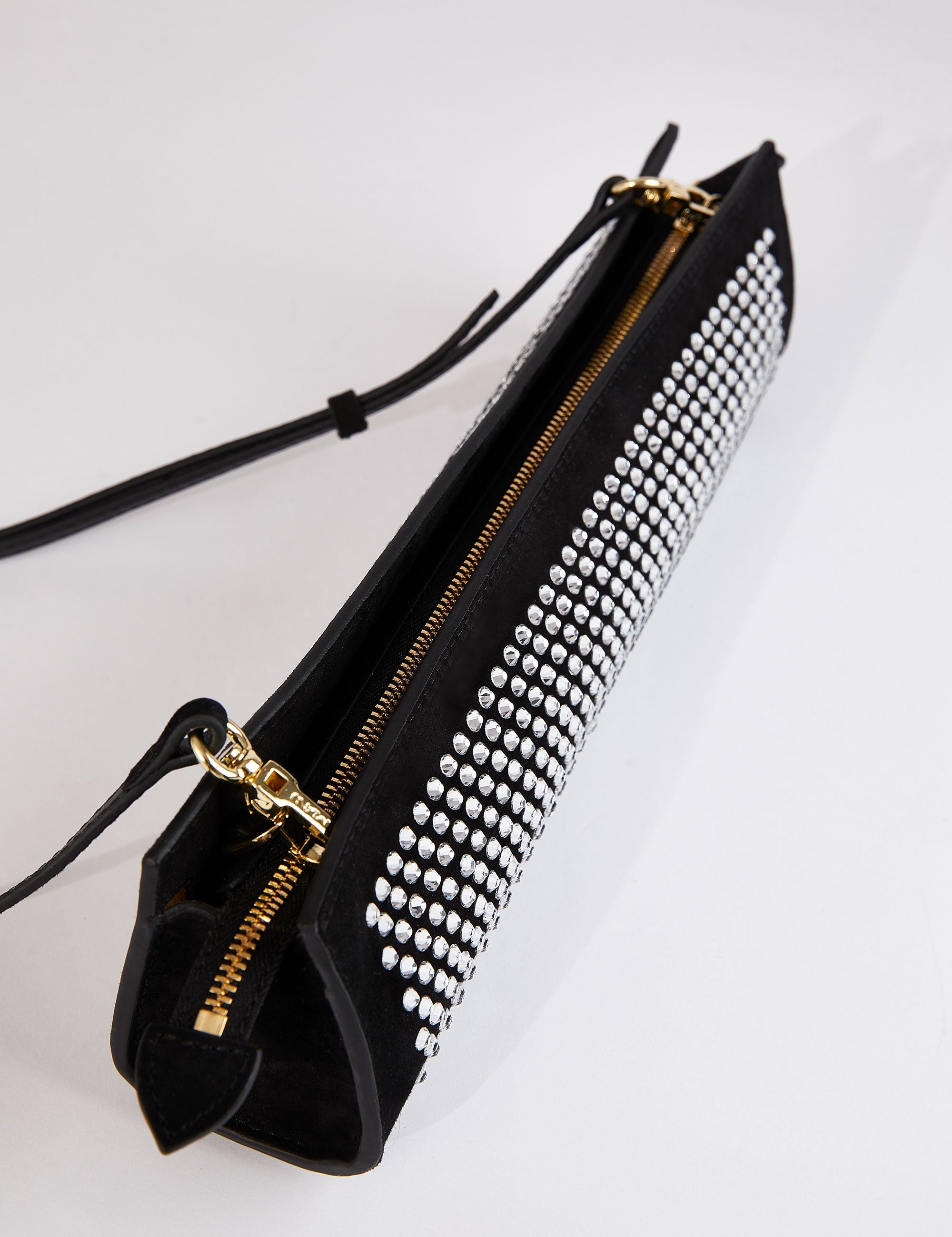 Pencil Box Black Suede with Crystals Detail